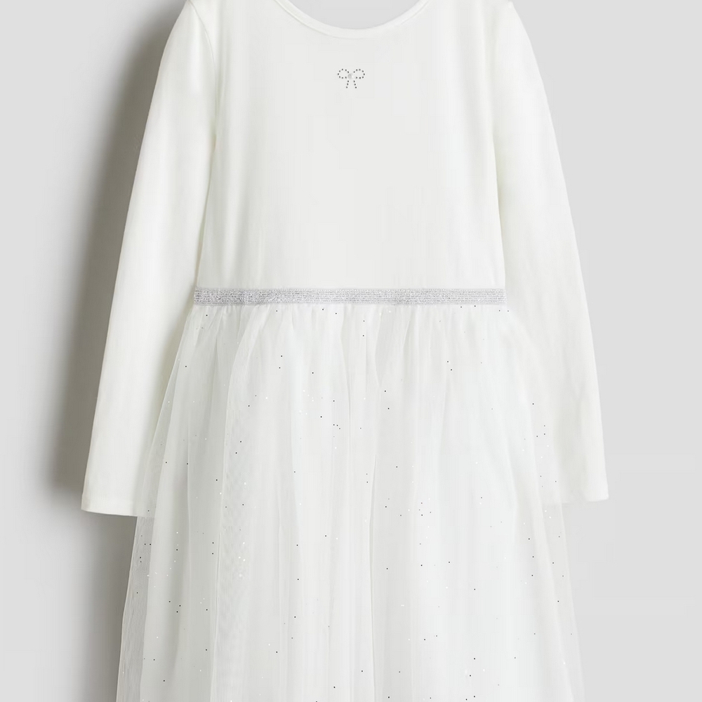 White Sparkly Jersey Dress With Tulle Skirt, H&M Size 6-7 Years Dress